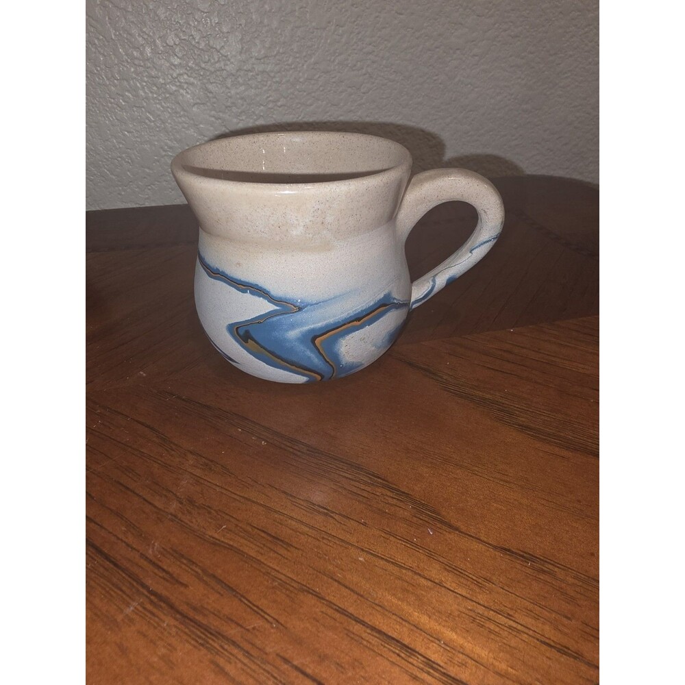 Vintage Nemadji Pottery Coffee Cup Beige Turquoise Made in USA Mug